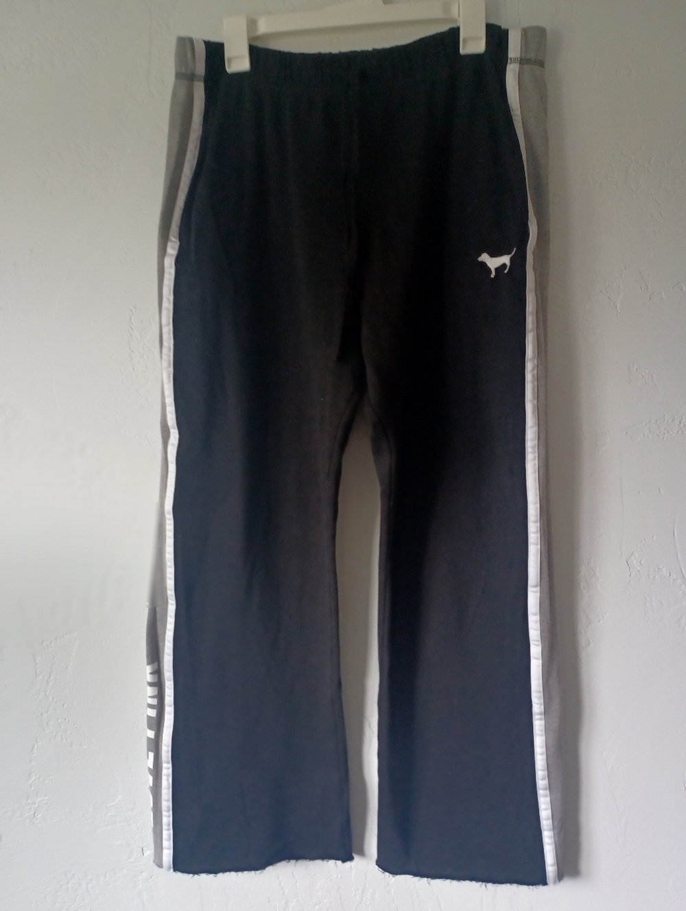 PINK Victoria's Secret Black Wide Leg Sweat Pants with White Side Stripes